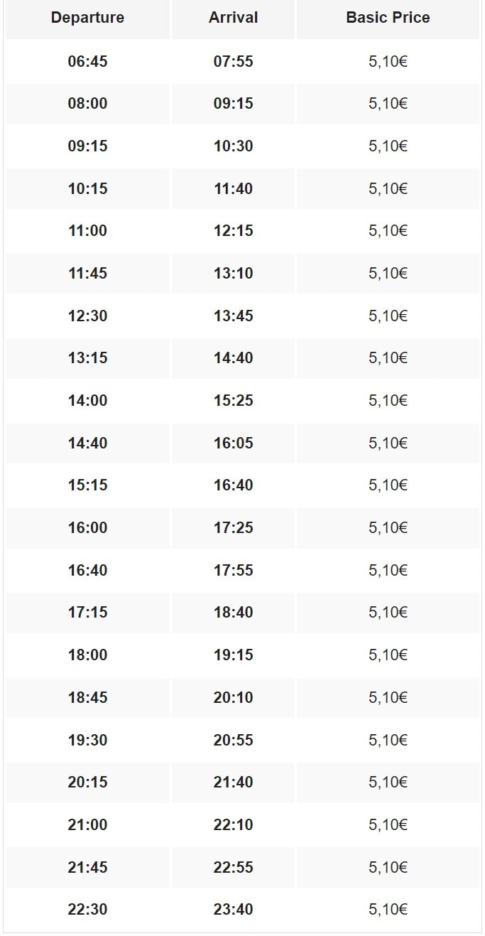 Расписание автобуса Аликанте-Торревьеха в Испании. Июнь 2024 года, будний день.
